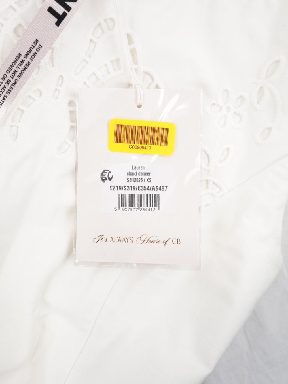 House of CB Lauren White Cotton Broderie Anglaise Boat-Neck Maxi Dress - Size XS - Picture 8 of 8